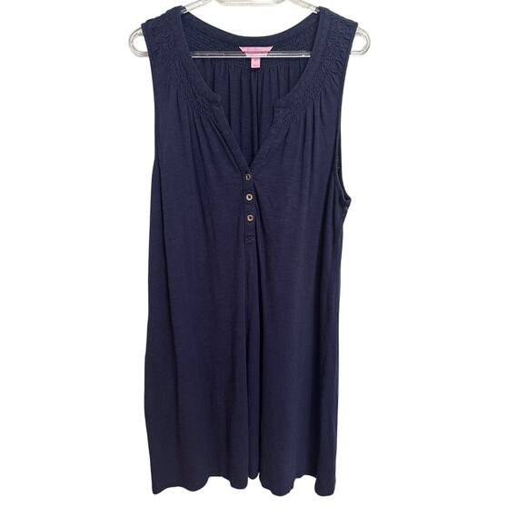 Lilly Puliter Essie Dress Navy Blue Gold Buttons Sleeveless Tank Size XL - Picture 1 of 8